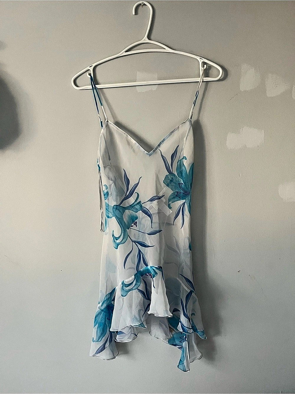 vintage y2k La Senza Floral baby doll slip top  in White & Blue Size extra small